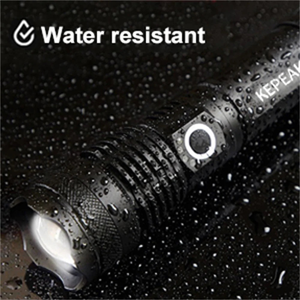 "Powerful LED Tactical Flashlight - 5000mAh Rechargeable, Waterproof & Outdoor Ready