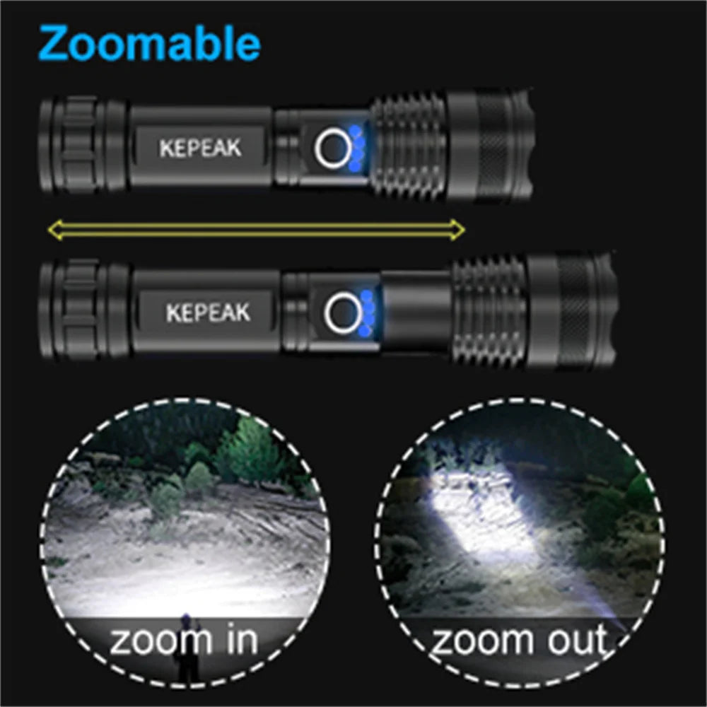 "Powerful LED Tactical Flashlight - 5000mAh Rechargeable, Waterproof & Outdoor Ready