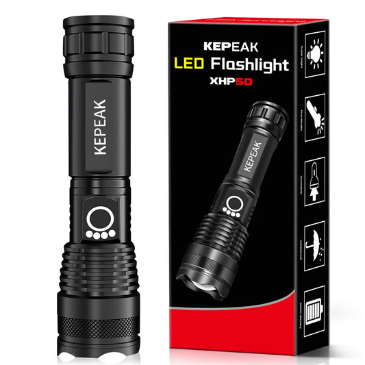 "Powerful LED Tactical Flashlight - 5000mAh Rechargeable, Waterproof & Outdoor Ready