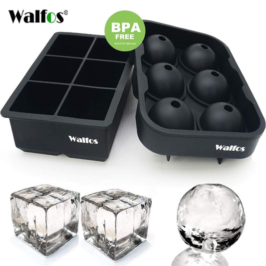 WALFOS Large Size 6 Cell Ice Ball Mold Silicone Ice Cube Trays Whiskey Ice Ball Maker 6 Silicone Molds Maker For Party Bar