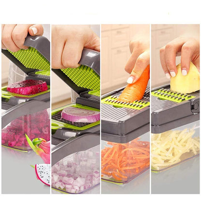 10-in-1, 8 Blade Vegetable Slicer, Onion Mincer Chopper, Vegetable Chopper, Cutter, Dicer, Egg Slicer with Container