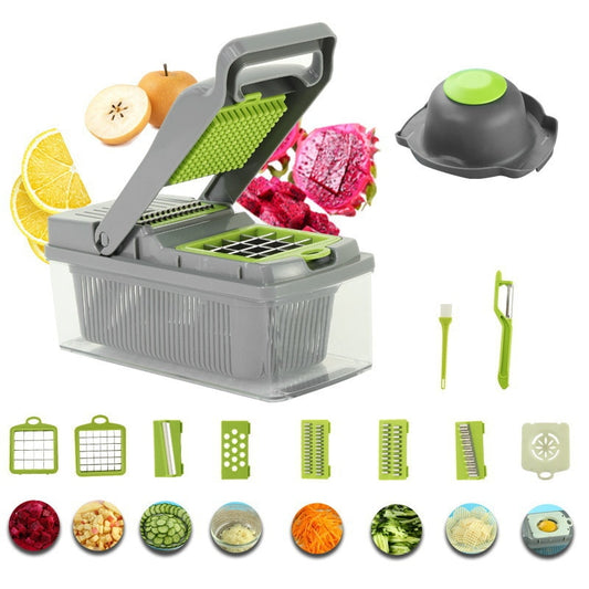 10-in-1, 8 Blade Vegetable Slicer, Onion Mincer Chopper, Vegetable Chopper, Cutter, Dicer, Egg Slicer with Container